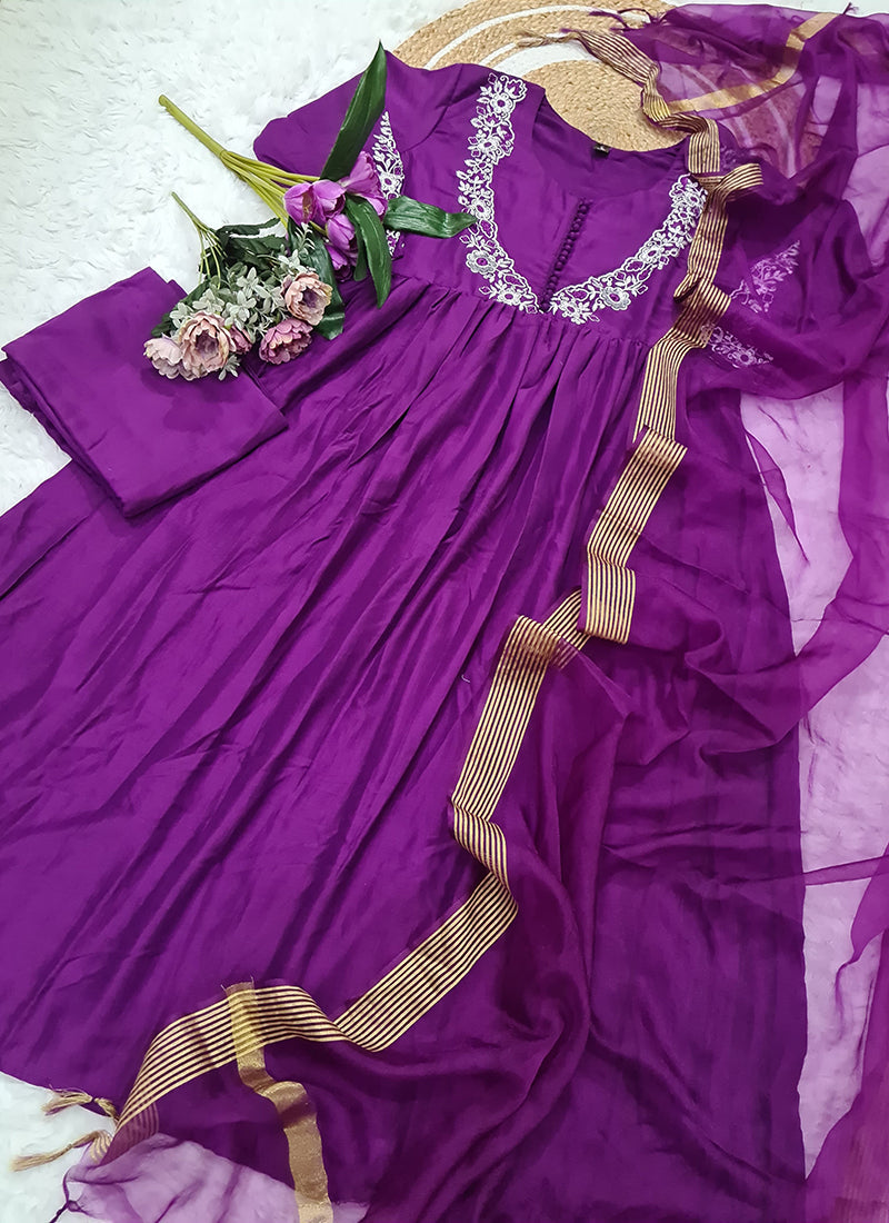 Vellora Viscose Purple Festival Wear Embroidered Work Readymade Salwar Suit - Distacart