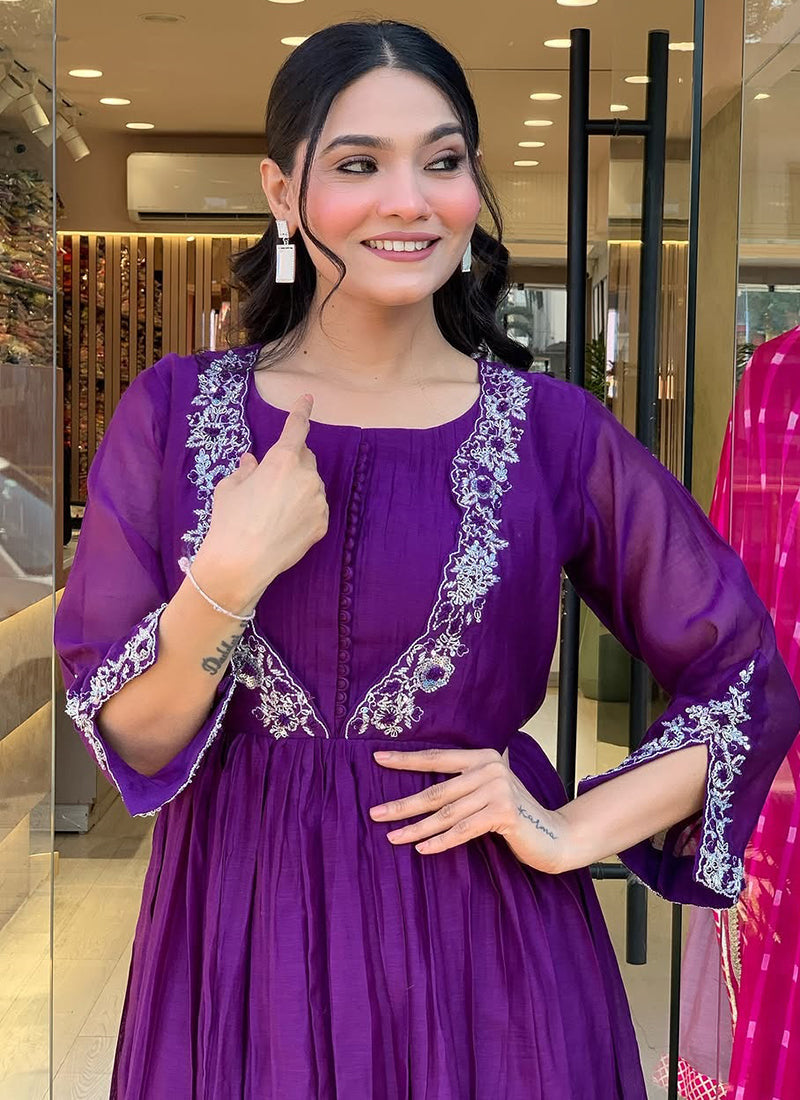 Vellora Viscose Purple Festival Wear Embroidered Work Readymade Salwar Suit - Distacart