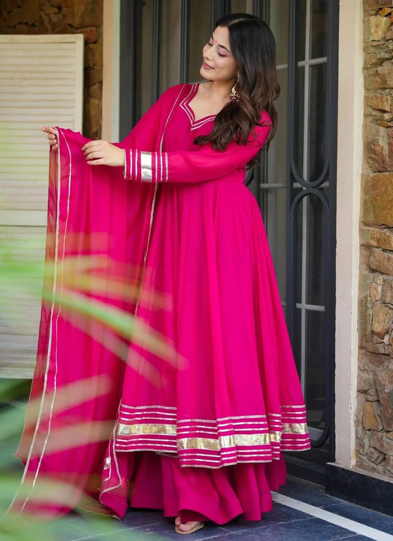 Vellora Georgette Pink Festival Wear Embroidered Work Readymade Gown - Distacart