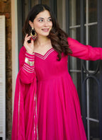 Vellora Georgette Pink Festival Wear Embroidered Work Readymade Gown - Distacart
