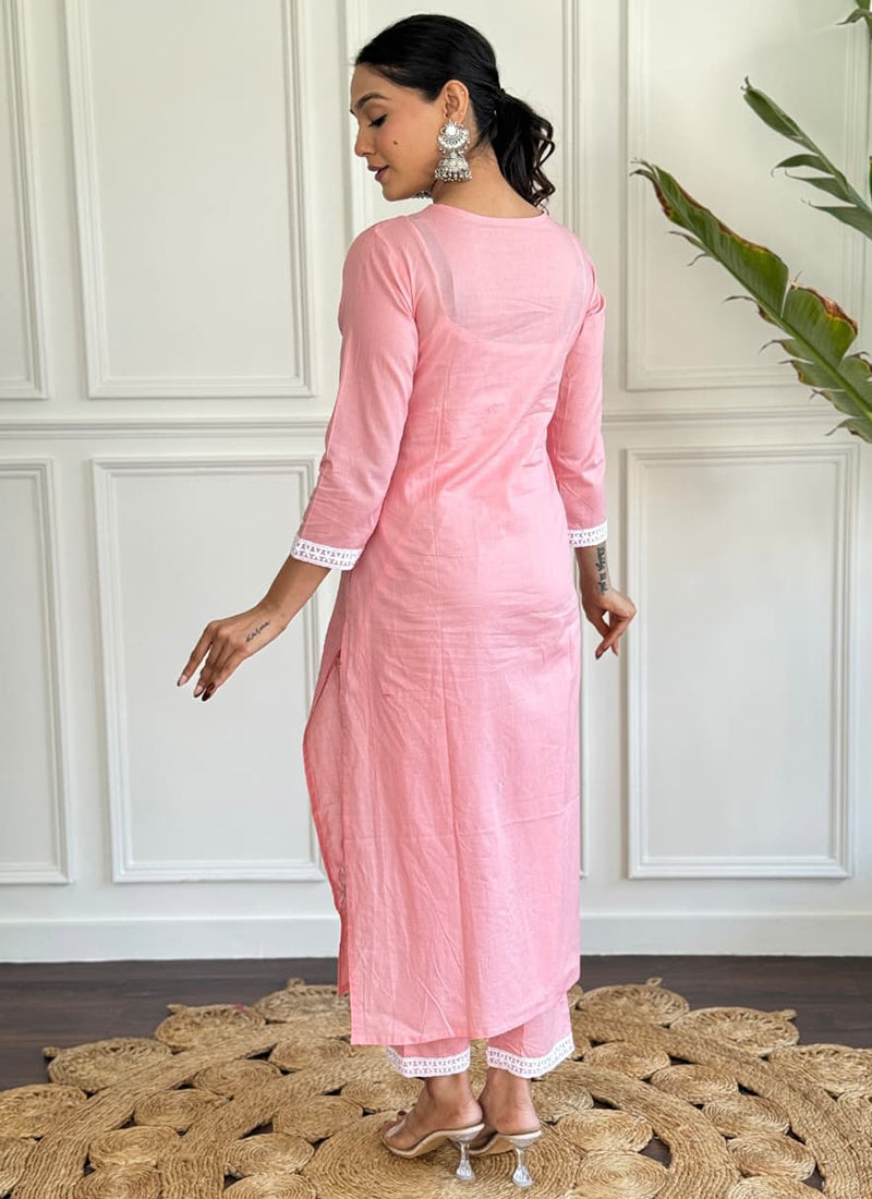 Vellora Cotton Light Pink Daily Wear Embroidered Work Readymade Salwar Suit - Distacart