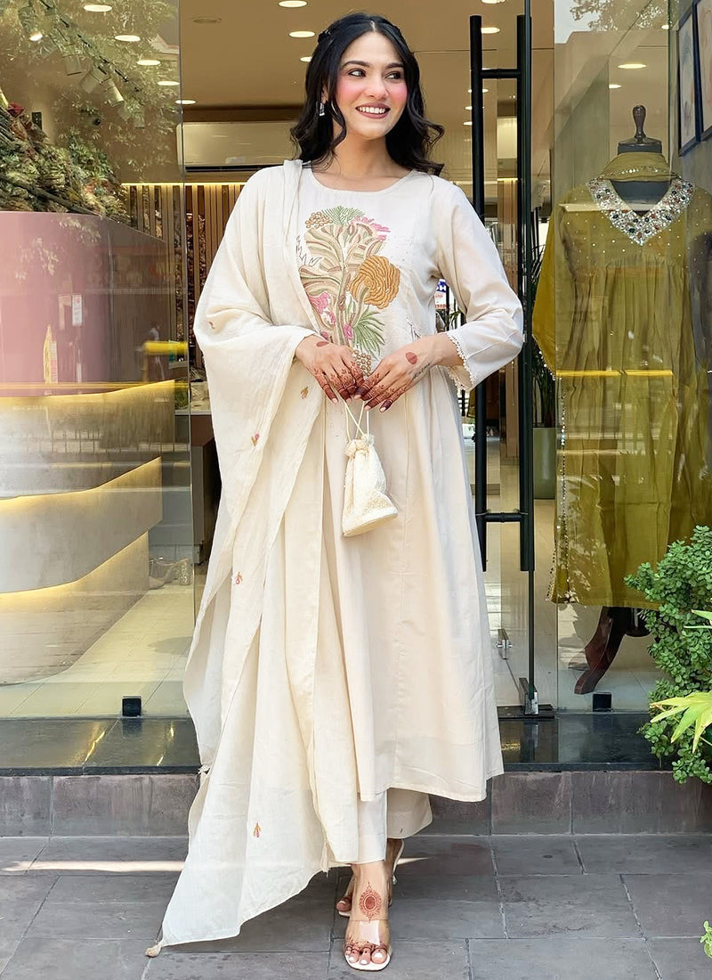 Vellora Viscose Off White Daily Wear Embroidered Work Readymade Salwar Suit - Distacart