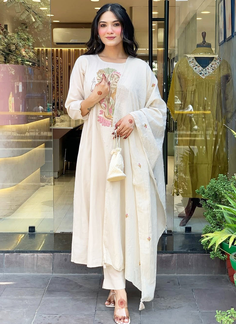 Vellora Viscose Off White Daily Wear Embroidered Work Readymade Salwar Suit - Distacart