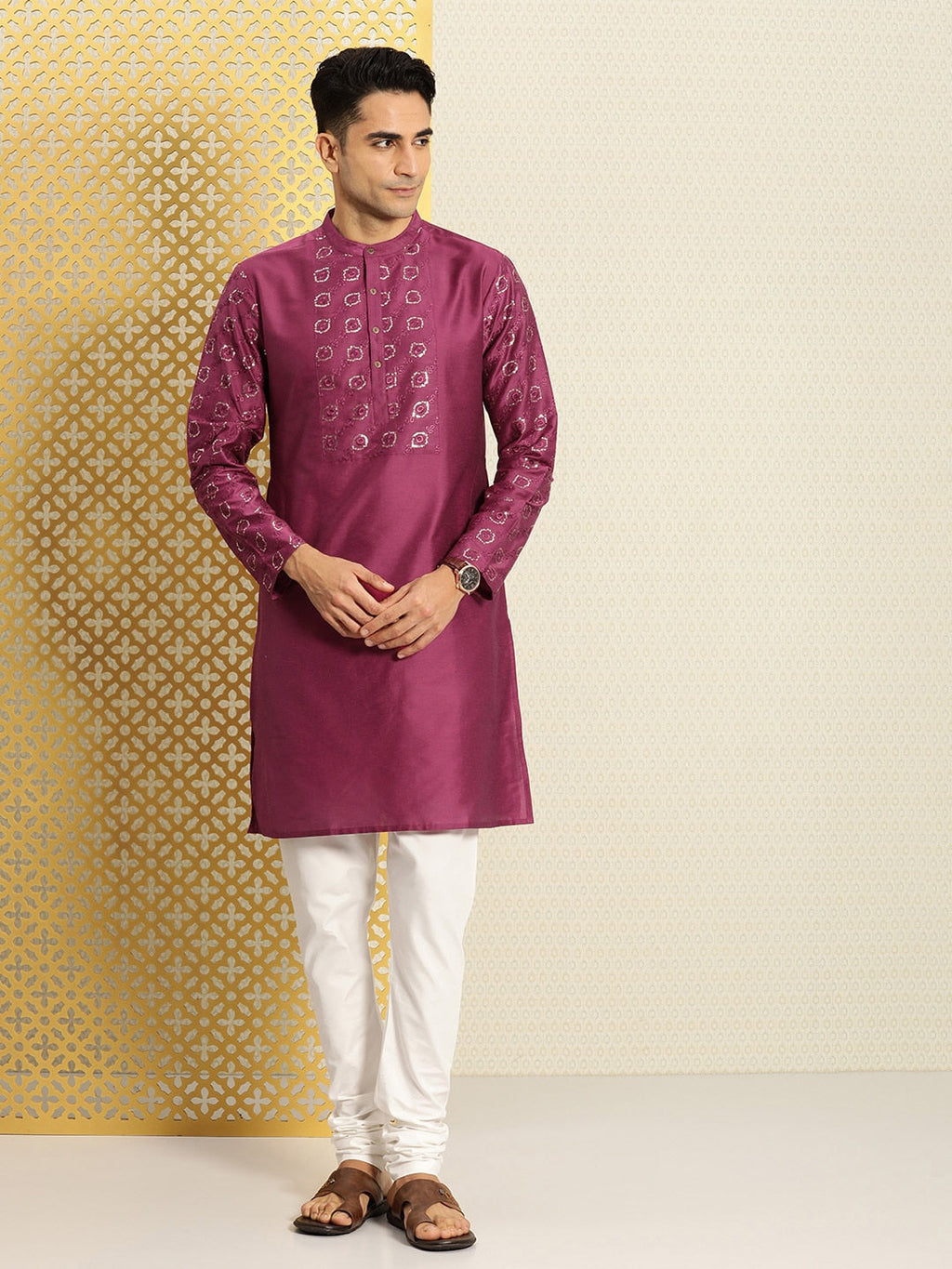 House of Pataudi Jashn Ethnic Motifs Yoke Design Sequinned Kurta