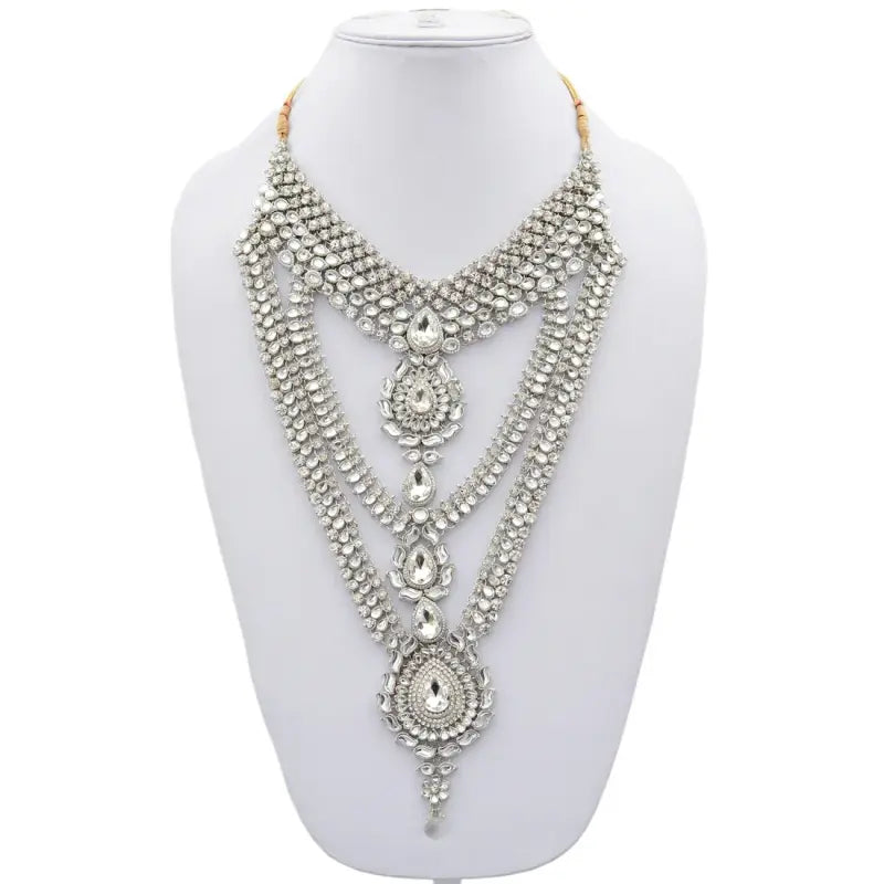 Tehzeeb Creations Platinum Plated Silver Polish Dulhan Bridal Jewelry Set 8 Pcs
