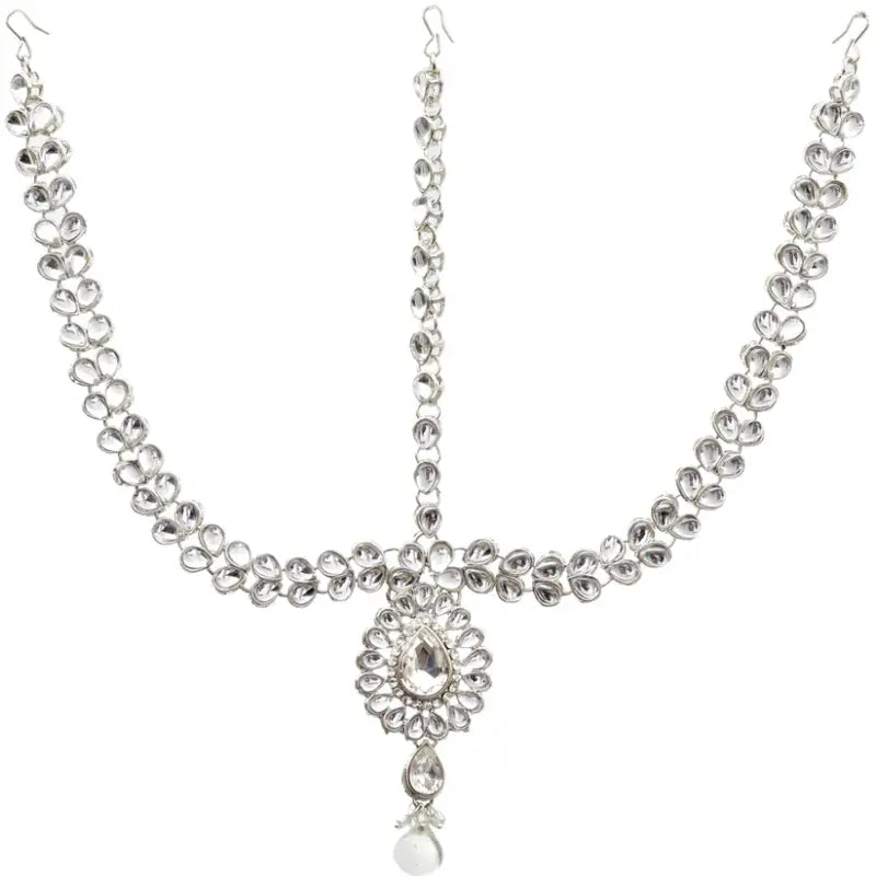 Tehzeeb Creations Platinum Plated Silver Polish Dulhan Bridal Jewelry Set 8 Pcs