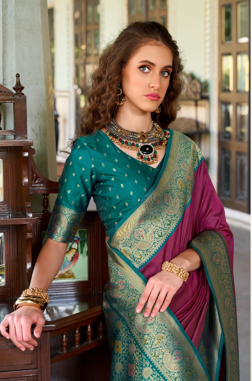 Anaita Wine Soft Silk Zari Weaving Saree With Blouse Piece - Distacart