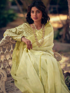 Stylee Lifestyle Green Organza Woven Saree - Distacart
