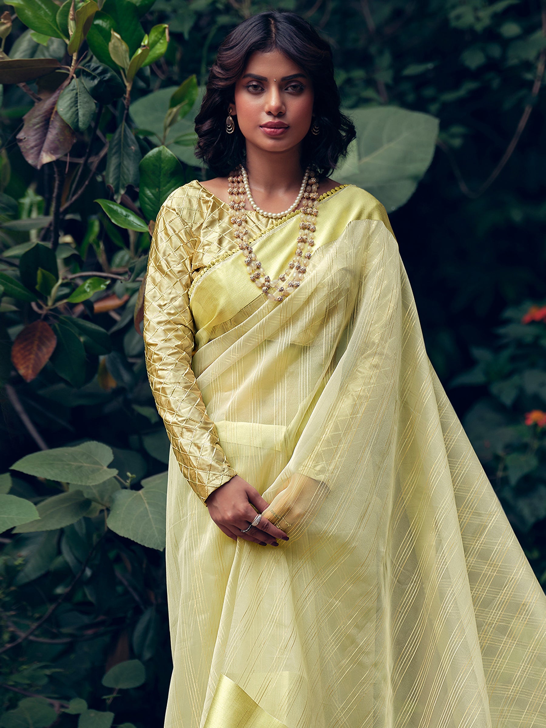 Stylee Lifestyle Green Organza Woven Saree - Distacart
