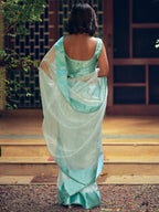 Stylee Lifestyle Sky Blue Organza Woven Saree - Distacart