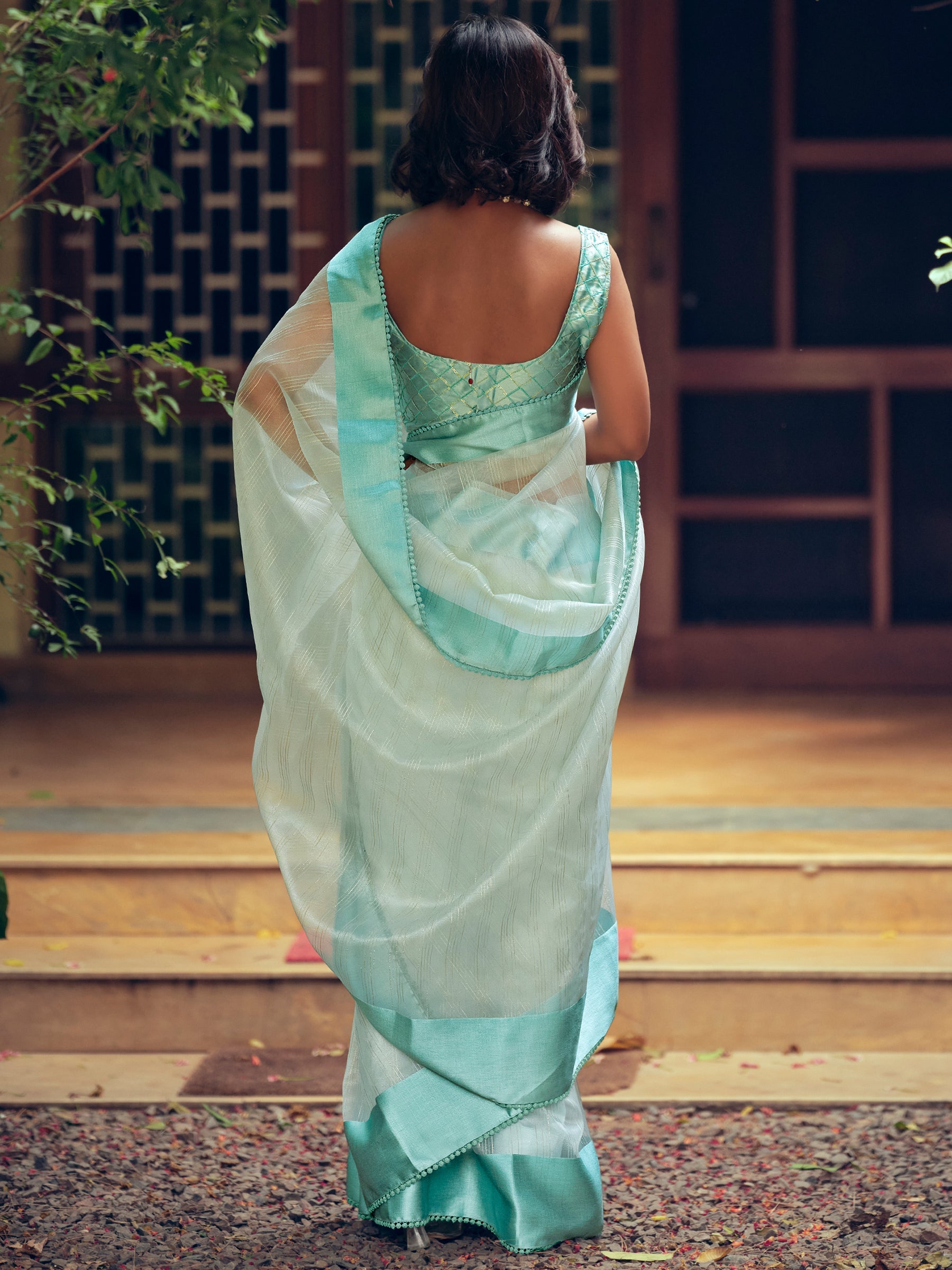 Stylee Lifestyle Sky Blue Organza Woven Saree - Distacart
