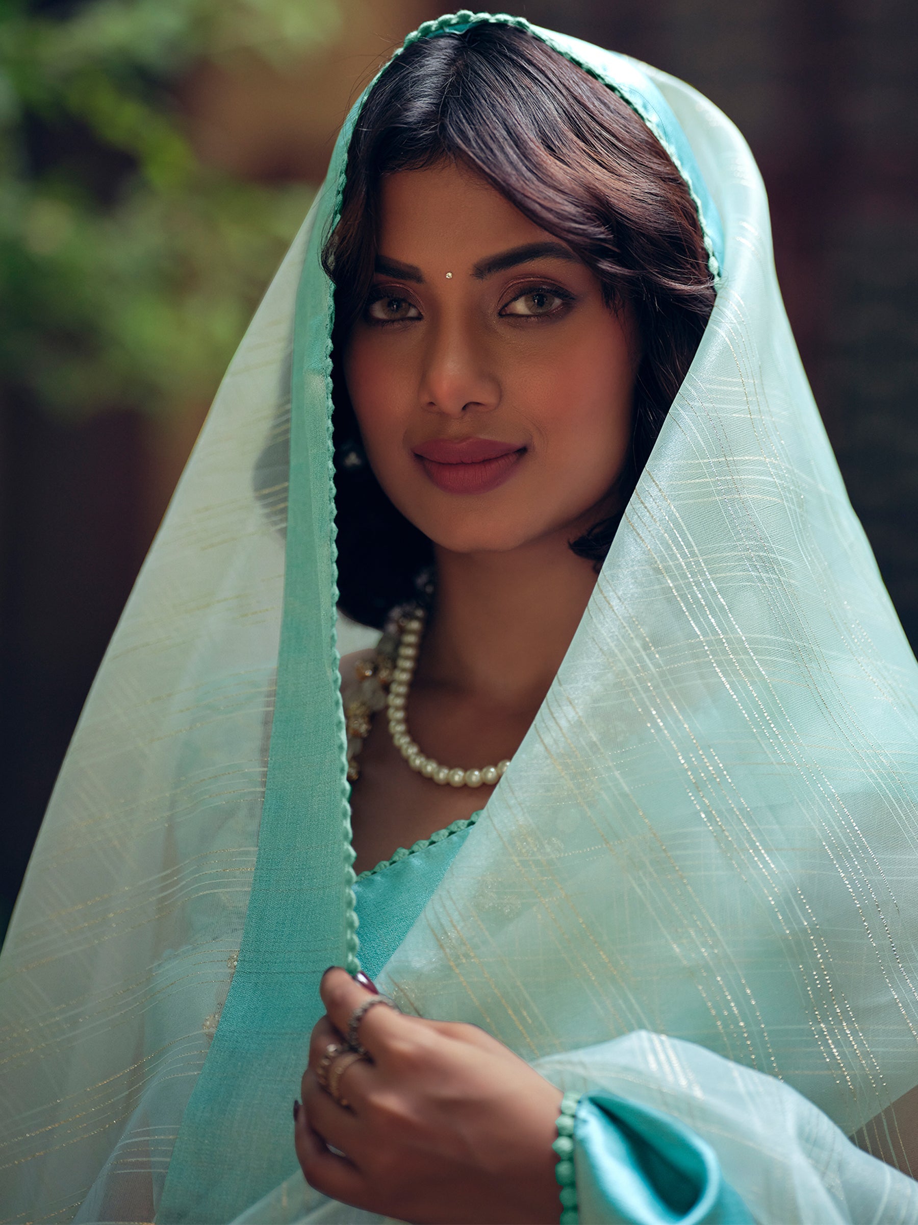 Stylee Lifestyle Sky Blue Organza Woven Saree - Distacart