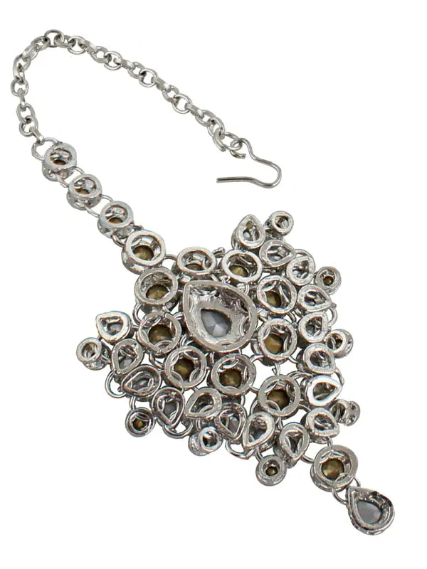 Tehzeeb Creations Platinum Plated Silver Polish Stone Mini Bridal Choker Set for Women & Girls