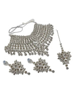 Tehzeeb Creations Platinum Plated Silver Polish Stone Mini Bridal Choker Set for Women & Girls