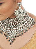 Tehzeeb Creations Platinum Plated Silver Polish Stone Mini Bridal Choker Set for Women & Girls