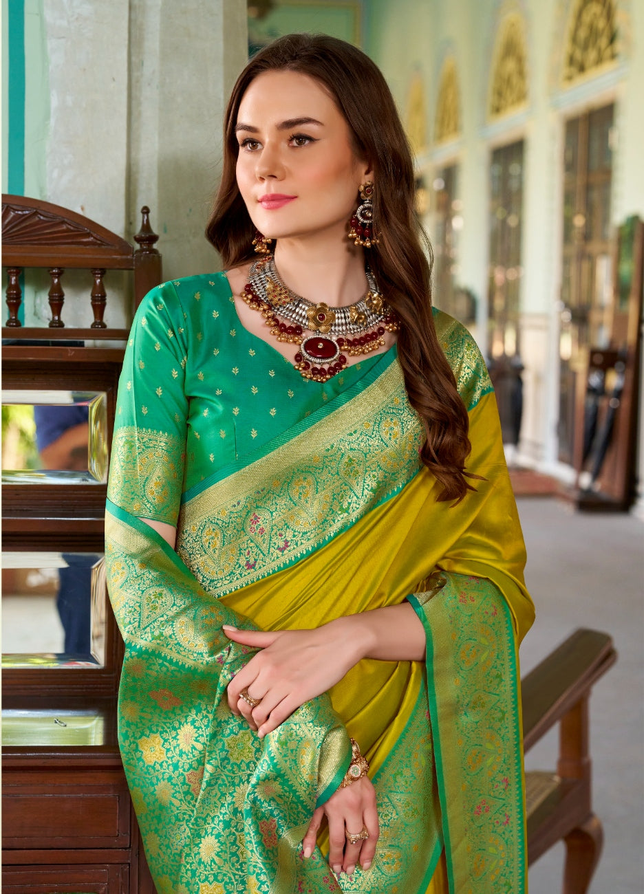 Anaita Mustard Soft Silk Zari Weaving Saree With Blouse Piece - Distacart