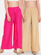 TAG 7 Women Pink & Beige Set of 2 Flared Ethnic Palazzos