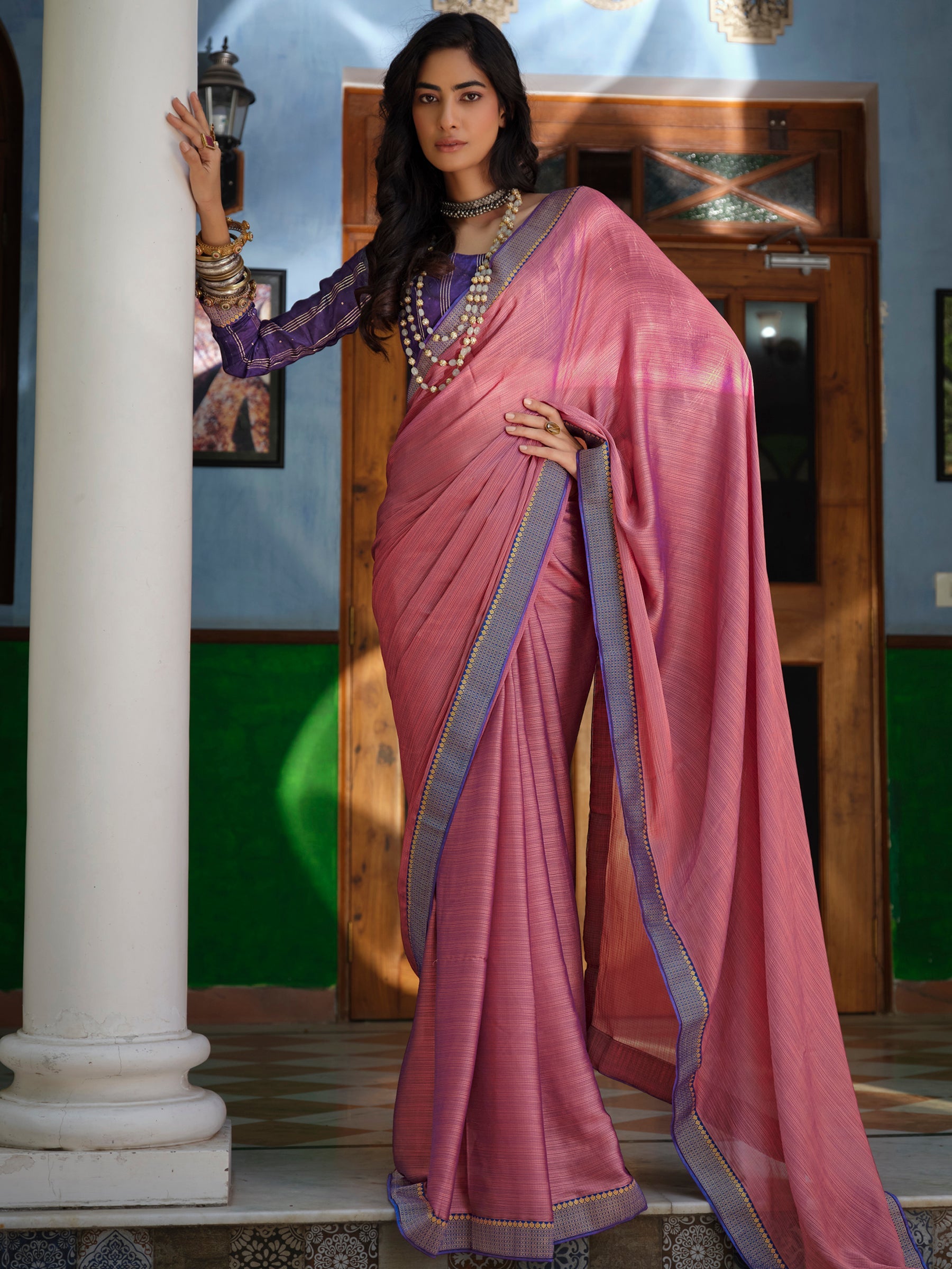 Stylee Lifestyle Magenta Art Silk Woven Saree - Distacart
