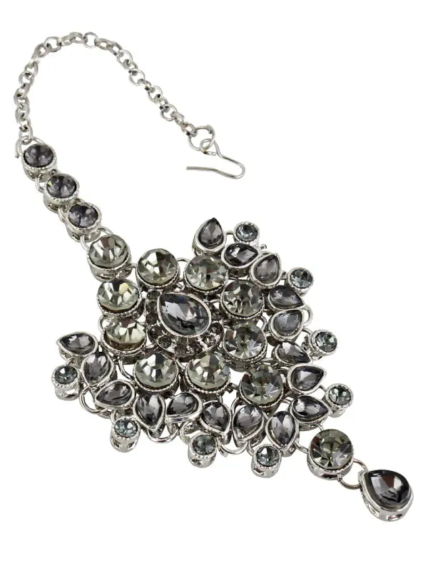 Tehzeeb Creations Platinum Plated Silver Polish Stone Mini Bridal Choker Set for Women & Girls