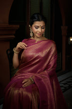 Vardha Barbie Pink Golden Zari Kanjeevaram Silk Saree