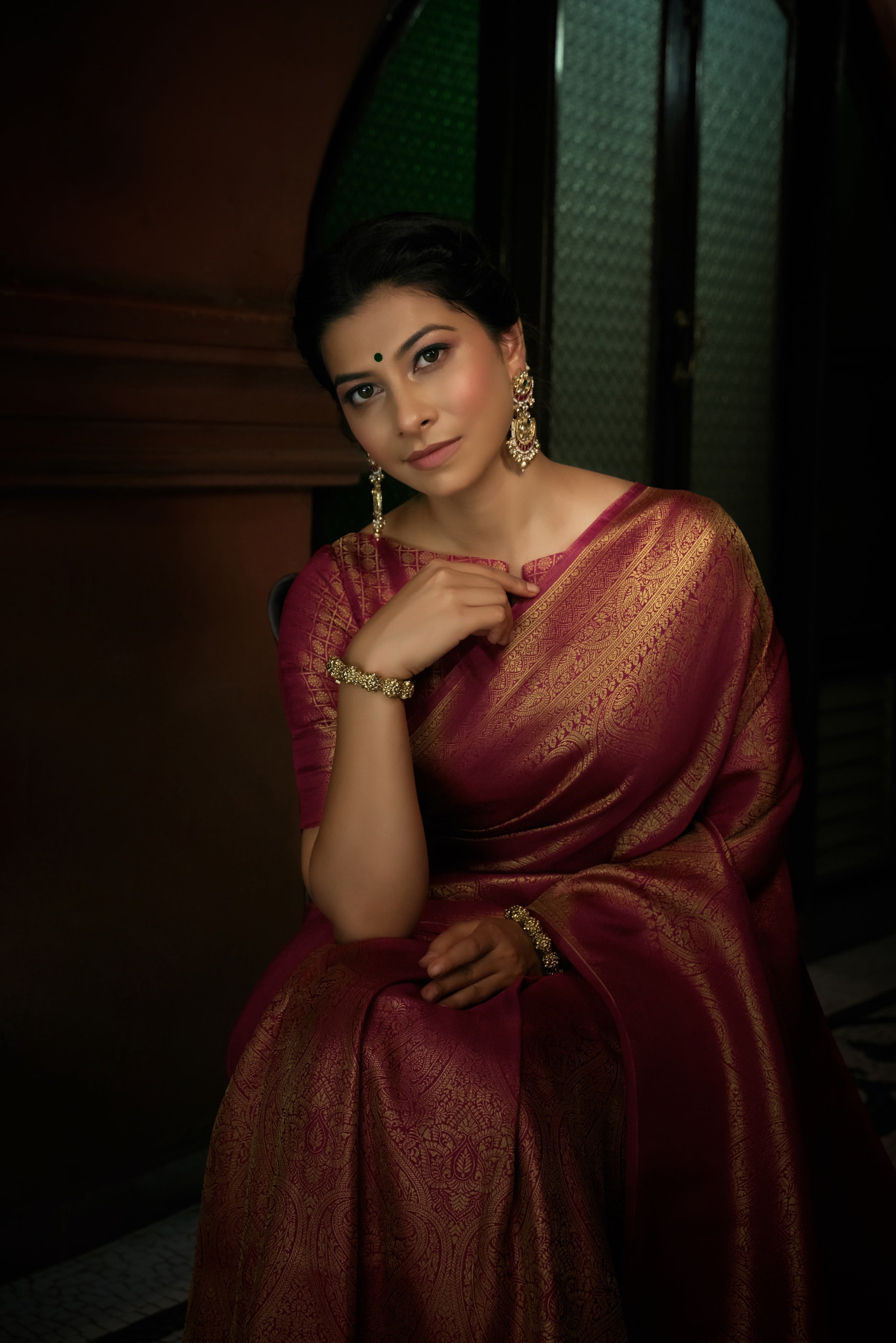 Vardha Barbie Pink Golden Zari Kanjeevaram Silk Saree