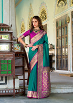 Anaita Teal Soft Silk Zari Weaving Saree With Blouse Piece - Distacart