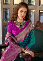 Anaita Teal Soft Silk Zari Weaving Saree With Blouse Piece - Distacart