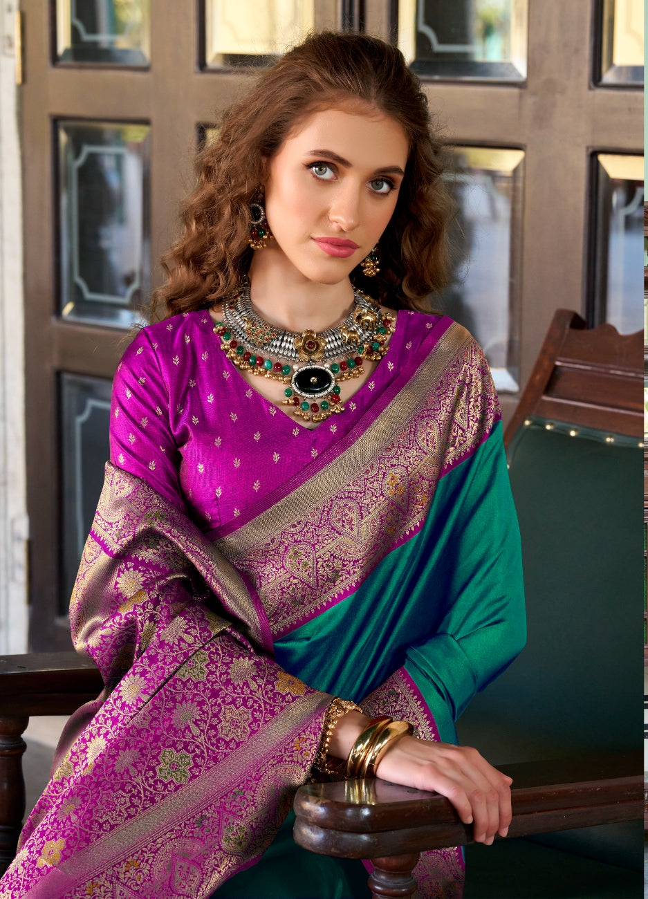 Anaita Teal Soft Silk Zari Weaving Saree With Blouse Piece - Distacart