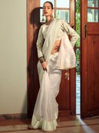 Stylee Lifestyle Cream Organza Woven Saree - Distacart