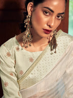 Stylee Lifestyle Cream Organza Woven Saree - Distacart
