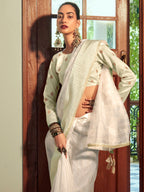 Stylee Lifestyle Cream Organza Woven Saree - Distacart
