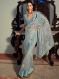Stylee Lifestyle Sky Blue Organza Woven Saree - Distacart