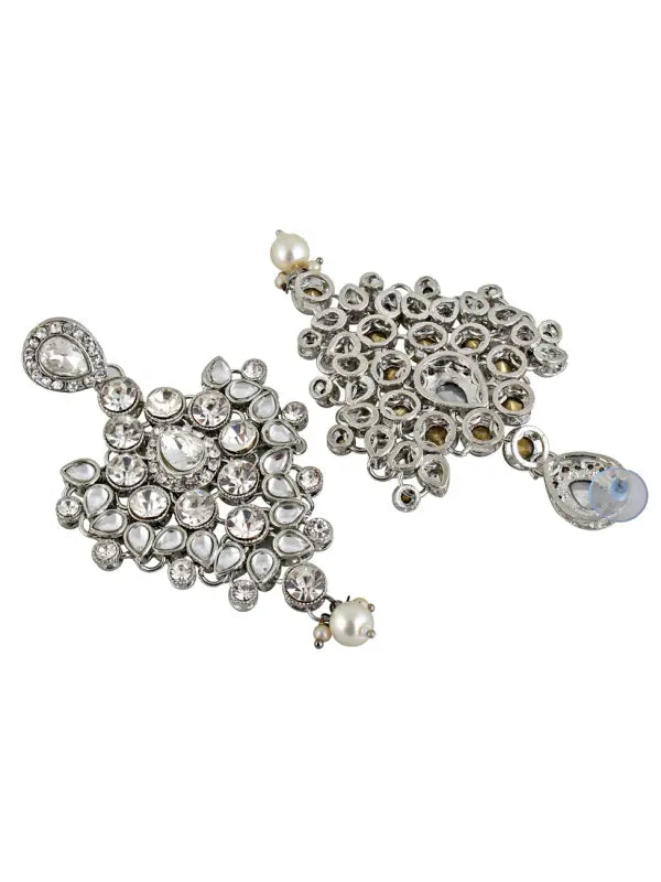 Tehzeeb Creations Platinum Plated Silver Polish Stone Mini Bridal Choker Set for Women & Girls