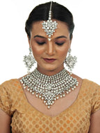 Tehzeeb Creations Platinum Plated Silver Polish Stone Mini Bridal Choker Set for Women & Girls