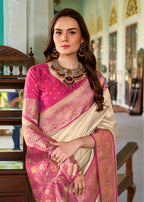 Anaita Beige Soft Silk Zari Weaving Saree With Blouse Piece - Distacart