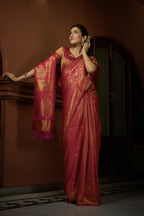 Vardha Carmine Red Golden Zari Kanjeevaram Silk Saree