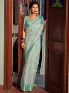 Stylee Lifestyle Green Organza Woven Saree - Distacart