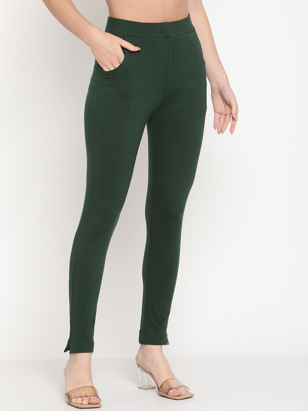 TAG 7 Women Green Solid Ankle Length Leggings