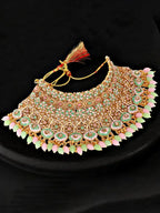 Tehzeeb Creations Traditional Designer Kundan Stone Pink and Mint Meenakari Choker Bridal Set