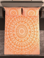 Varde Orange & White Ethnic Motifs Cotton 210 TC King Bedsheet With 2 Pillow Covers