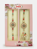 NVR Women & Men Set of 2 Gold-Toned Stone-Studded & Beaded Bhaiya Bhabi Rakhi With Roli Chawal - Distacart