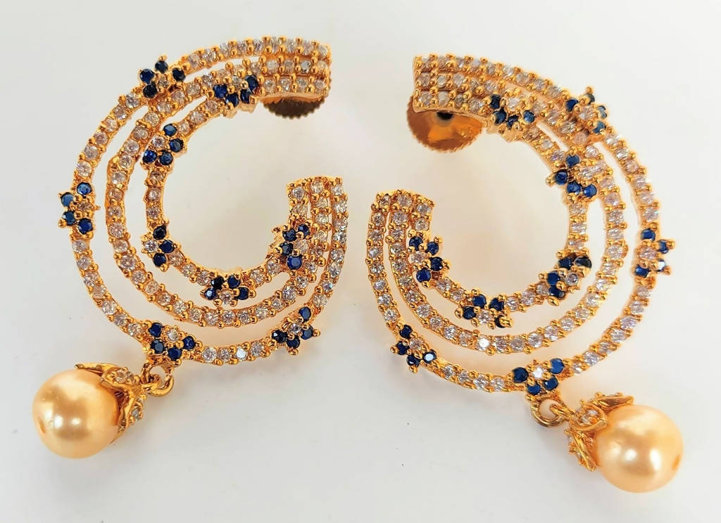 Blue AD Designer Pearl Drop Earrings - Distacart