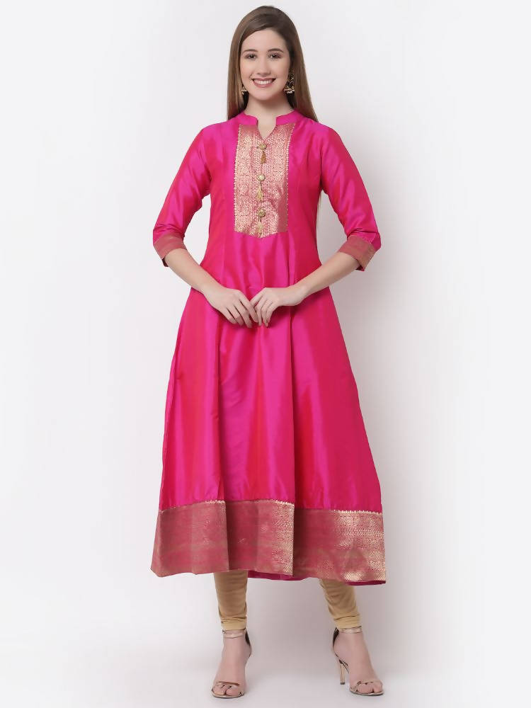 Myshka Pink Color Silk Solid Anarkali Gown With Dupatta