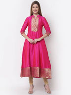Myshka Pink Color Silk Solid Anarkali Gown With Dupatta
