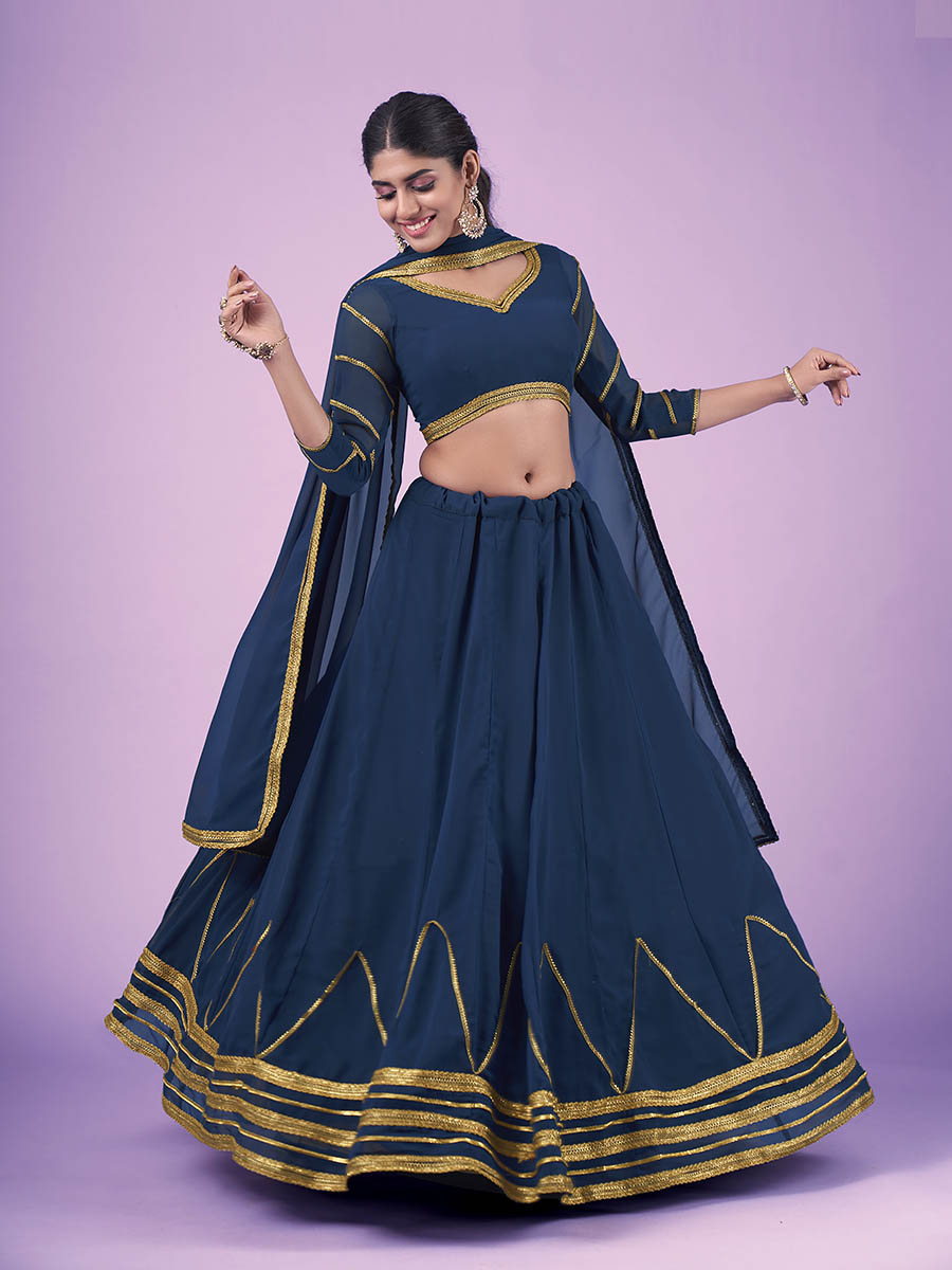 Myra Navy Blue Georgette Embroidered Designer Lehenga