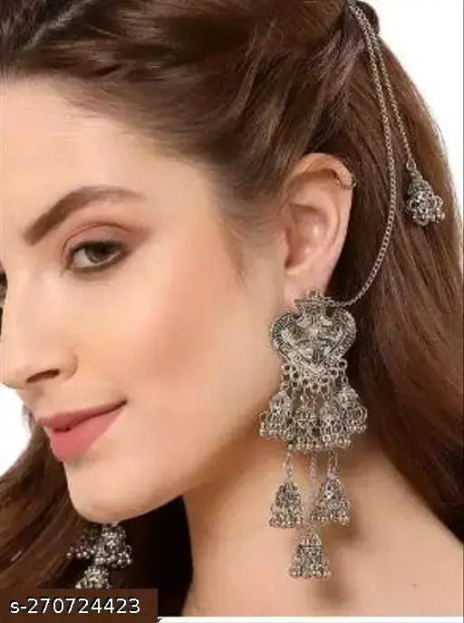Tehzeeb Creations Women's Silver Colour Earrings With Chain Style - Distacart