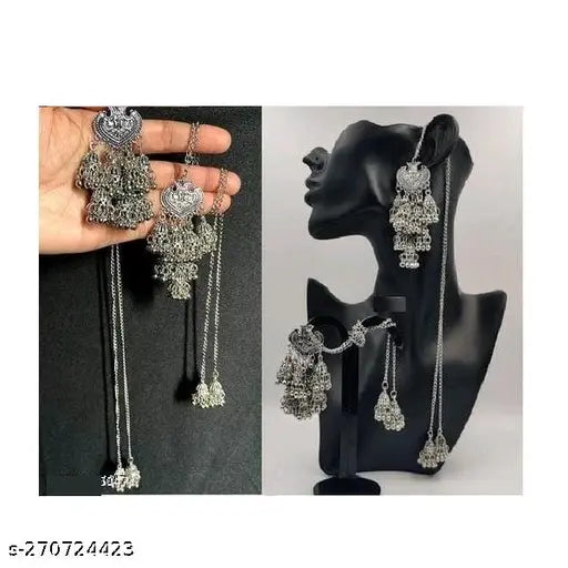 Tehzeeb Creations Women's Silver Colour Earrings With Chain Style - Distacart