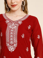 HERE&NOW Women Floral Embroidered Thread Work Georgette Kurta