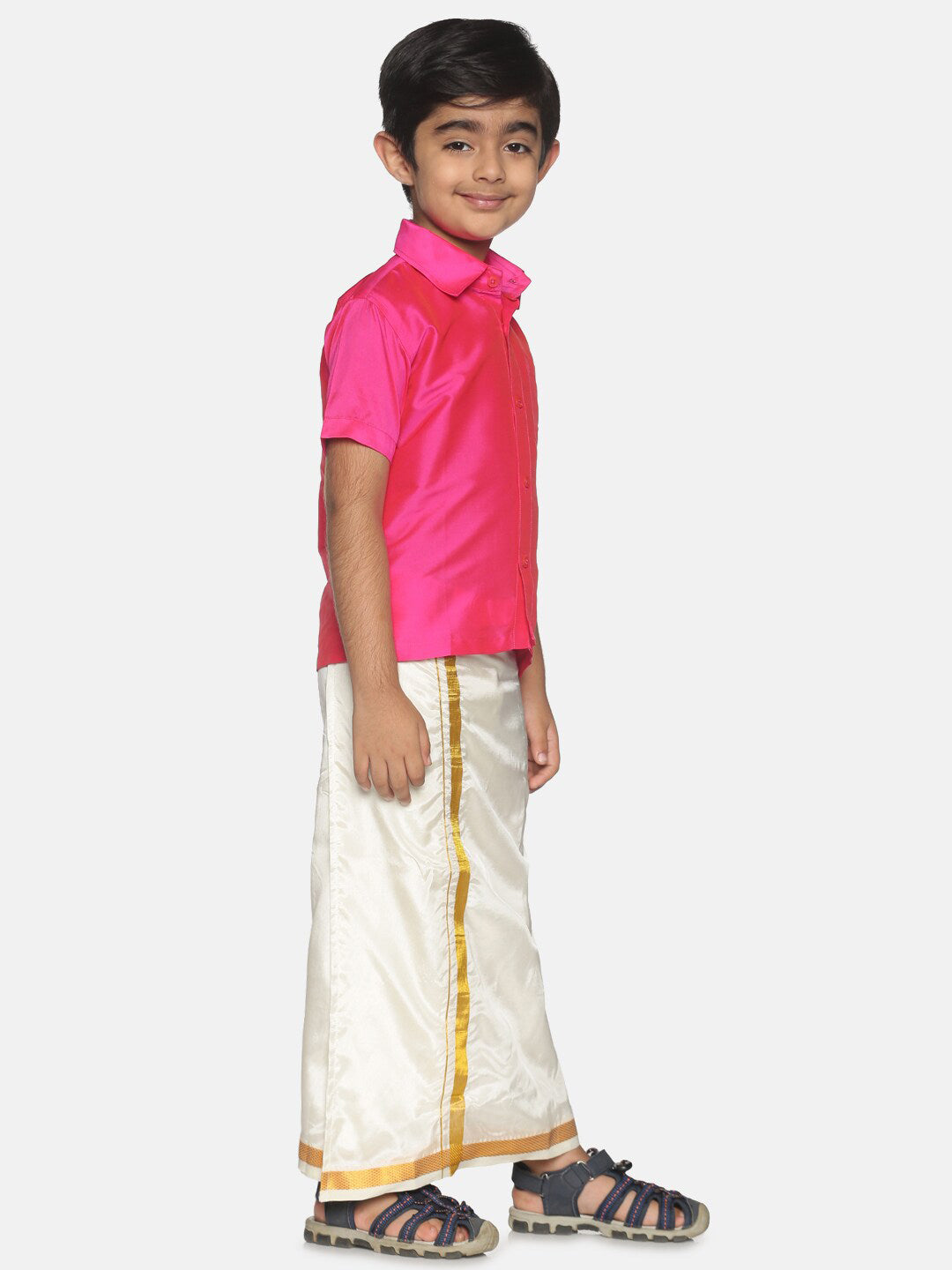 Sethukrishna Pink & White Shirt with Veshti Set For Boys