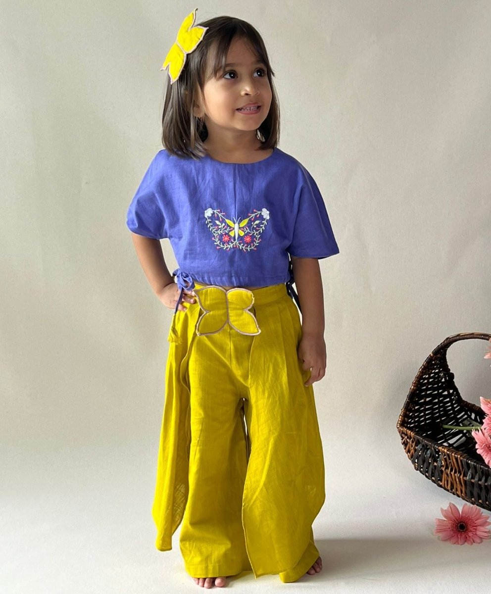 ArthLife Mustard Purple Butterfly Embroidered Co-Ord Set